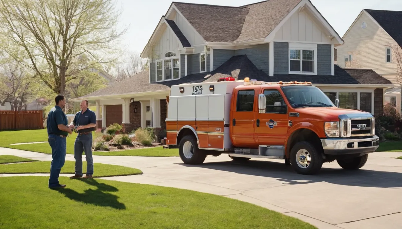 A homeowner in Chanhassen talking with a local septic provider beside a yard in early spring